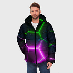 Куртка зимняя мужская Фиолетовые и зеленые неоновые плиты в разломе, цвет: 3D-черный — фото 2