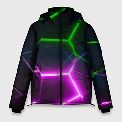 Куртка зимняя мужская Фиолетовые и зеленые неоновые плиты в разломе, цвет: 3D-светло-серый