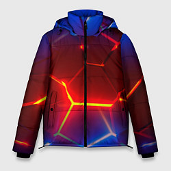 Куртка зимняя мужская Светящиеся лавой неоновые плиты в разломе, цвет: 3D-черный