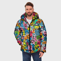 Куртка зимняя мужская Весёлые лица абстрактные, цвет: 3D-светло-серый — фото 2