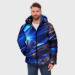 Куртка зимняя мужская Синие плиты и блестки абстракции, цвет: 3D-черный — фото 2