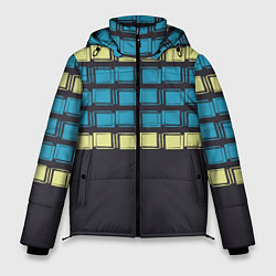 Куртка зимняя мужская Голубые и мятные квадраты на темном, цвет: 3D-светло-серый