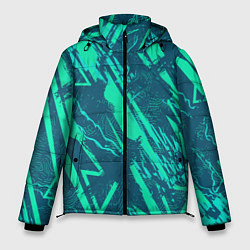 Куртка зимняя мужская Абстракция геометрический светло зеленый паттерн, цвет: 3D-черный
