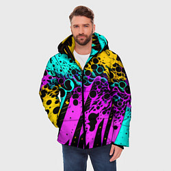 Куртка зимняя мужская Разноцветная неоновая абстракция - нейроарт, цвет: 3D-черный — фото 2