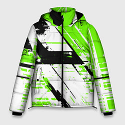 Куртка зимняя мужская Diagonal black and green stripes on a white backgr, цвет: 3D-светло-серый