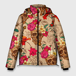 Куртка зимняя мужская Черепа в цветах, цвет: 3D-красный