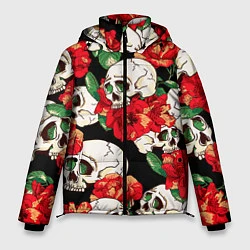 Куртка зимняя мужская Черепки и розы, цвет: 3D-черный