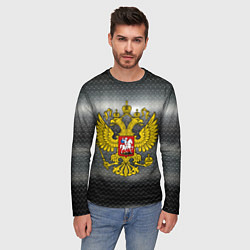 Лонгслив мужской Герб России на металлическом фоне, цвет: 3D-принт — фото 2