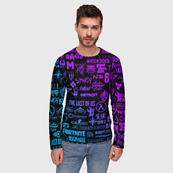 Лонгслив мужской Неоновые лого игр, цвет: 3D-принт — фото 2
