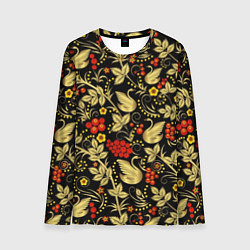 Лонгслив мужской Хохлома золотые лебеди, цвет: 3D-принт
