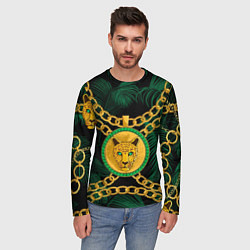 Лонгслив мужской Золотой леопард и цепь, цвет: 3D-принт — фото 2