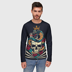 Лонгслив мужской Змея с короной на черепе, цвет: 3D-принт — фото 2