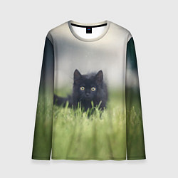 Лонгслив мужской Черный кот на лугу, цвет: 3D-принт