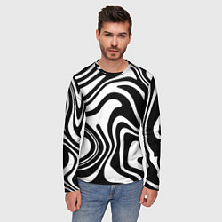 Лонгслив мужской Черно-белые полосы Black and white stripes, цвет: 3D-принт — фото 2