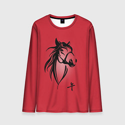 Лонгслив мужской Огненная лошадь с иероглифом, цвет: 3D-принт