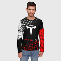 Лонгслив мужской Tesla - Logo Pattern, цвет: 3D-принт — фото 2