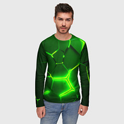 Лонгслив мужской 3D ПЛИТЫ НЕОН NEON GREEN HEXAGON РАЗЛОМ, цвет: 3D-принт — фото 2