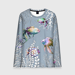 Лонгслив мужской Разноцветные акварельные рыбки и белые водоросли, цвет: 3D-принт
