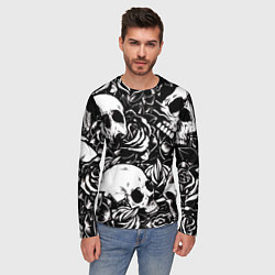 Лонгслив мужской Черепа и розы на черном фоне, цвет: 3D-принт — фото 2
