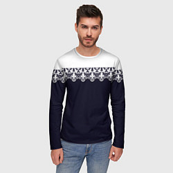 Лонгслив мужской Белое кружево на темном синем фоне, цвет: 3D-принт — фото 2
