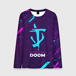 Лонгслив мужской Символ Doom в неоновых цветах на темном фоне, цвет: 3D-принт