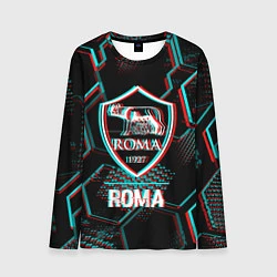 Лонгслив мужской Roma FC в стиле Glitch на темном фоне, цвет: 3D-принт