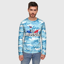 Лонгслив мужской Russia: синий камфуляж, цвет: 3D-принт — фото 2