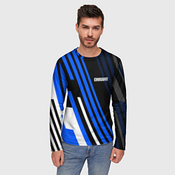 Лонгслив мужской Кроссфит - синии линии, цвет: 3D-принт — фото 2