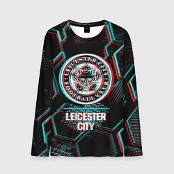 Лонгслив мужской Leicester City FC в стиле glitch на темном фоне, цвет: 3D-принт