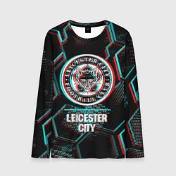 Лонгслив мужской Leicester City FC в стиле glitch на темном фоне, цвет: 3D-принт