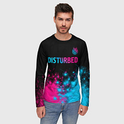 Лонгслив мужской Disturbed - neon gradient: символ сверху, цвет: 3D-принт — фото 2