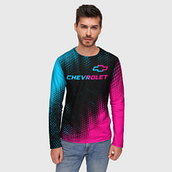 Лонгслив мужской Chevrolet - neon gradient: символ сверху, цвет: 3D-принт — фото 2