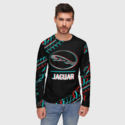 Лонгслив мужской Значок Jaguar в стиле glitch на темном фоне, цвет: 3D-принт — фото 2
