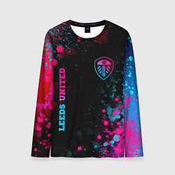 Лонгслив мужской Leeds United - neon gradient: символ и надпись вер, цвет: 3D-принт