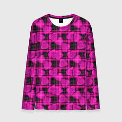 Лонгслив мужской Black and pink hearts pattern on checkered, цвет: 3D-принт