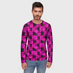 Лонгслив мужской Black and pink hearts pattern on checkered, цвет: 3D-принт — фото 2