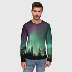 Лонгслив мужской Сияние над лесом, цвет: 3D-принт — фото 2