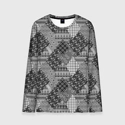 Лонгслив мужской Black and White Ethnic Patchwork Pattern, цвет: 3D-принт