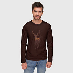 Лонгслив мужской Силуэт оленя с осенним лесом, цвет: 3D-принт — фото 2