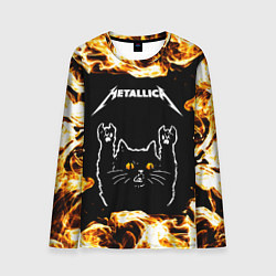 Лонгслив мужской Metallica рок кот и огонь, цвет: 3D-принт