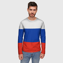 Лонгслив мужской Триколор - флаг России плетёный, цвет: 3D-принт — фото 2