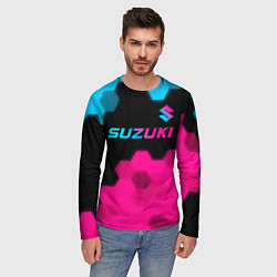 Лонгслив мужской Suzuki - neon gradient: символ сверху, цвет: 3D-принт — фото 2