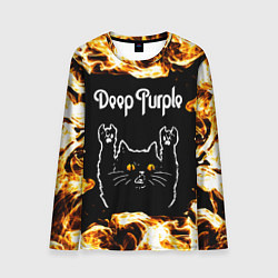 Лонгслив мужской Deep Purple рок кот и огонь, цвет: 3D-принт