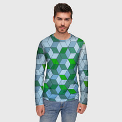 Лонгслив мужской Зелёные и серые абстрактные кубы с оптической иллю, цвет: 3D-принт — фото 2