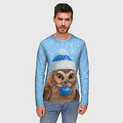 Лонгслив мужской Новогодняя сова в шапке, цвет: 3D-принт — фото 2