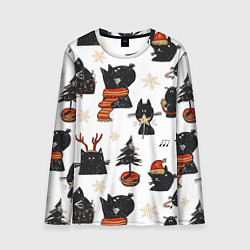 Мужской лонгслив Черные котики новогодний узор