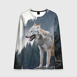 Лонгслив мужской Волк на фоне леса, цвет: 3D-принт