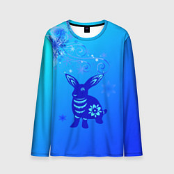 Лонгслив мужской Синий кролик и снежинки, цвет: 3D-принт