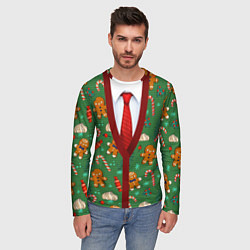 Лонгслив мужской Новогодний свитер с печеньками, цвет: 3D-принт — фото 2
