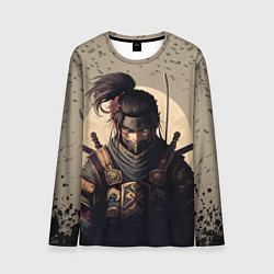 Мужской лонгслив Самурай на фоне птиц